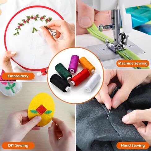 6 Pcs Sewing Thread Kit, 400 Yards Each Spool 402 Polyester Thread with Sewing Needle & Threader, Sewing Threads for Sewing Machine, Hand Stitching, Embroidery in Kuwait