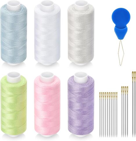 6 Pcs Sewing Thread Kit, 400 Yards Each Spool 402 Polyester Thread with Sewing Needle & Threader, Sewing Threads for Sewing Machine, Hand Stitching, Embroidery in Kuwait