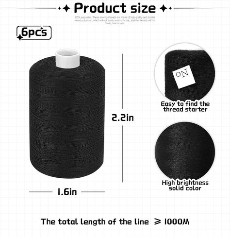 All Purpose Sewing Thread, White Thread for Sewing Machine, 6 Spools Each 1000 Yards of Polyester Quilting Thread, Sewing Machine Supplies, Hand Stitching Embroidery Thread in Saudi Arabia