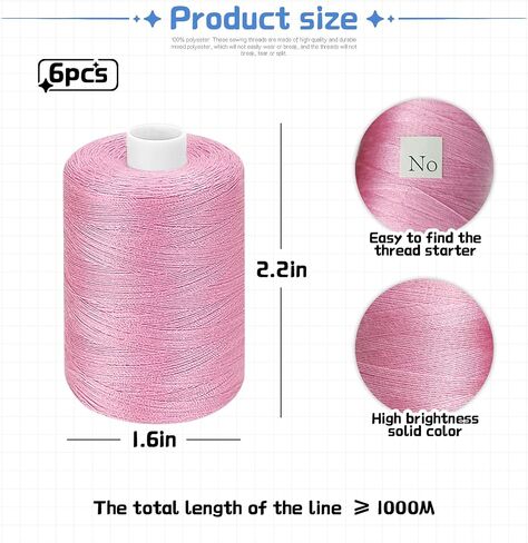 All Purpose Sewing Thread, White Thread for Sewing Machine, 6 Spools Each 1000 Yards of Polyester Quilting Thread, Sewing Machine Supplies, Hand Stitching Embroidery Thread in Saudi Arabia