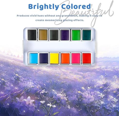 مجموعة ألوان مائية صغيرة من هيكدو، 12 لونًا، مجموعة ألوان مائية محمولة للسفر مع لوحة ألوان مائية، مستلزمات الرسم، مجموعة ألوان مائية مثالية لمحبي الرسم والفنانين، أخضر صنوبر in Kuwait