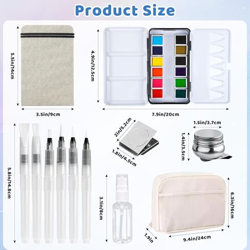 مجموعة ألوان مائية صغيرة من هيكدو، 12 لونًا، مجموعة ألوان مائية محمولة للسفر مع لوحة ألوان مائية، مستلزمات الرسم، مجموعة ألوان مائية مثالية لمحبي الرسم والفنانين، أخضر صنوبر in Kuwait