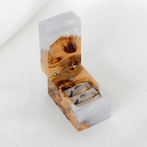 ACCORD - Resin & Wood Engagement Box for luxury rings, Unique Resin ring holder for Proposal, Luxury Wooden Gift Ring Box Display (Aqua Blue Resin, single ring box) in Saudi Arabia