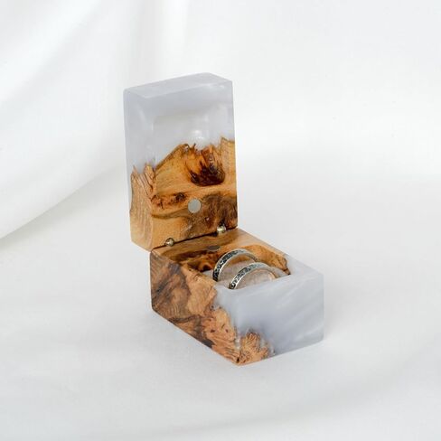ACCORD - Resin & Wood Engagement Box for luxury rings, Unique Resin ring holder for Proposal, Luxury Wooden Gift Ring Box Display (Aqua Blue Resin, single ring box) in Saudi Arabia
