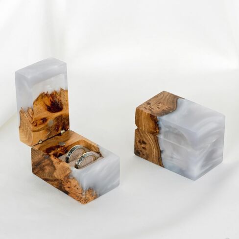 ACCORD - Resin & Wood Engagement Box for luxury rings, Unique Resin ring holder for Proposal, Luxury Wooden Gift Ring Box Display (Aqua Blue Resin, single ring box) in Saudi Arabia