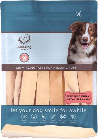 Amazing Dog Treats - Beef Cheek Strips Premium Dog Chew (10 Inch - 10 Pack) - NO Odor - Thick Cut - Rawhide Alternative - Beef Cheek Slice Chip Sticks - No Dyes, Chemicals, or Preservatives in Saudi Arabia