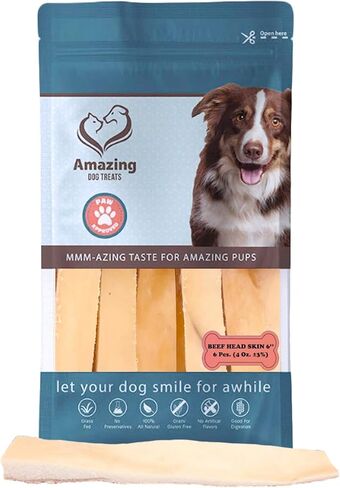 Amazing Dog Treats - Beef Cheek Strips Premium Dog Chew (10 Inch - 10 Pack) - NO Odor - Thick Cut - Rawhide Alternative - Beef Cheek Slice Chip Sticks - No Dyes, Chemicals, or Preservatives in Saudi Arabia