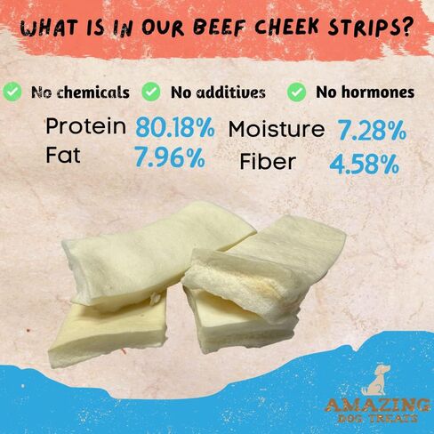 Amazing Dog Treats - Beef Cheek Strips Premium Dog Chew (10 Inch - 10 Pack) - NO Odor - Thick Cut - Rawhide Alternative - Beef Cheek Slice Chip Sticks - No Dyes, Chemicals, or Preservatives in Saudi Arabia