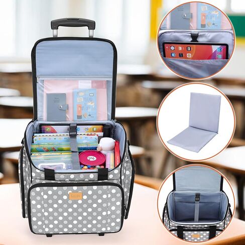 LUXJA Rolling Teacher Bag with Multiple Pockets and Bottom Support Pad, Multifunctional Teacher Tote Bag with Detachable Dolly (Patent Design), Purple in Saudi Arabia