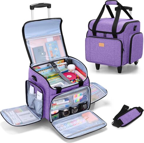 LUXJA Rolling Teacher Bag with Multiple Pockets and Bottom Support Pad, Multifunctional Teacher Tote Bag with Detachable Dolly (Patent Design), Purple in Saudi Arabia