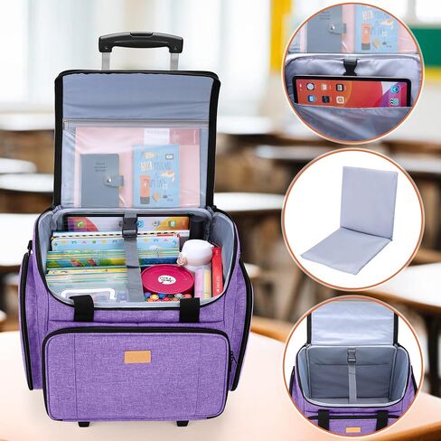 LUXJA Rolling Teacher Bag with Multiple Pockets and Bottom Support Pad, Multifunctional Teacher Tote Bag with Detachable Dolly (Patent Design), Purple in Saudi Arabia