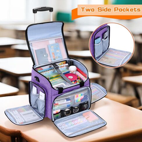 LUXJA Rolling Teacher Bag with Multiple Pockets and Bottom Support Pad, Multifunctional Teacher Tote Bag with Detachable Dolly (Patent Design), Purple in Saudi Arabia
