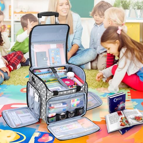 LUXJA Rolling Teacher Bag with Multiple Pockets and Bottom Support Pad, Multifunctional Teacher Tote Bag with Detachable Dolly (Patent Design), Purple in Saudi Arabia
