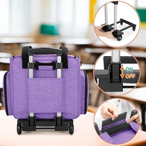 LUXJA Rolling Teacher Bag with Multiple Pockets and Bottom Support Pad, Multifunctional Teacher Tote Bag with Detachable Dolly (Patent Design), Purple in Saudi Arabia