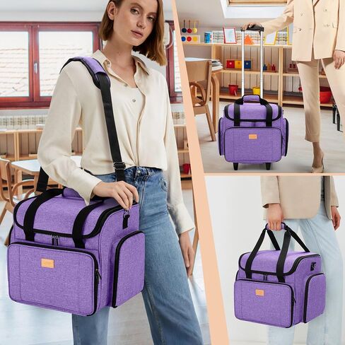 LUXJA Rolling Teacher Bag with Multiple Pockets and Bottom Support Pad, Multifunctional Teacher Tote Bag with Detachable Dolly (Patent Design), Purple in Saudi Arabia