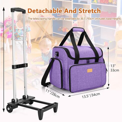 LUXJA Rolling Teacher Bag with Multiple Pockets and Bottom Support Pad, Multifunctional Teacher Tote Bag with Detachable Dolly (Patent Design), Purple in Saudi Arabia