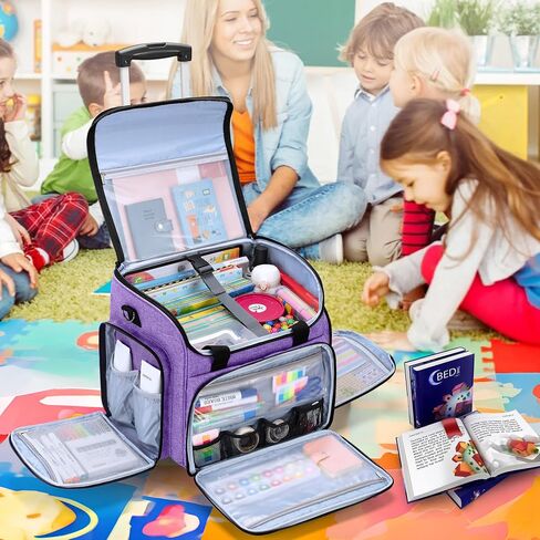 LUXJA Rolling Teacher Bag with Multiple Pockets and Bottom Support Pad, Multifunctional Teacher Tote Bag with Detachable Dolly (Patent Design), Purple in Saudi Arabia