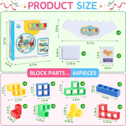 Rachan 64Pcs Puzzle Teasers Toy, Tetra Balance Tower Stacking Games,Fun Balance Game,Educational Gift for Kids(There are 2 Bases= 2 Sets of 32Pcs) in Saudi Arabia