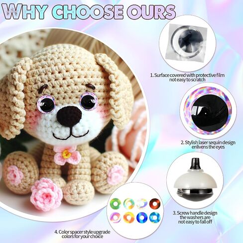 MUCUNNIA 20pcs 30mm 3D Glitter Safety Eyes for Crocheting with Washers Safety Eyes for Amigurumi Tie Dye Laser Crochet Safety Eyes for Crochet Animals Crafts Easter Decor Crochet Accessories in Kuwait