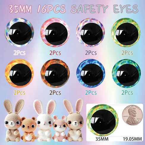 MUCUNNIA 20pcs 30mm 3D Glitter Safety Eyes for Crocheting with Washers Safety Eyes for Amigurumi Tie Dye Laser Crochet Safety Eyes for Crochet Animals Crafts Easter Decor Crochet Accessories in Kuwait