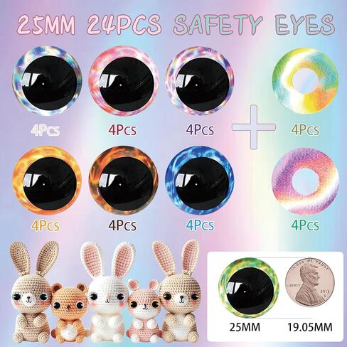 MUCUNNIA 20pcs 30mm 3D Glitter Safety Eyes for Crocheting with Washers Safety Eyes for Amigurumi Tie Dye Laser Crochet Safety Eyes for Crochet Animals Crafts Easter Decor Crochet Accessories in Kuwait