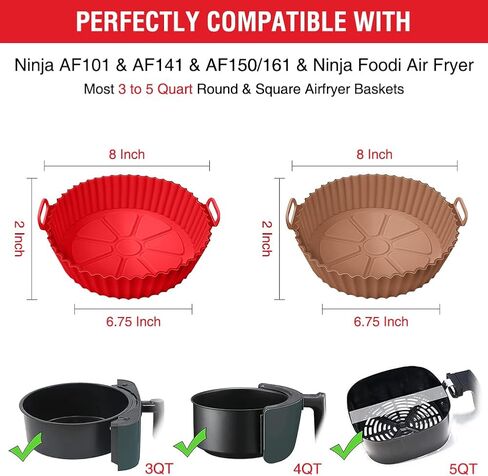 Silicone Air Fryer Liners for Ninja AF101 4QT AF141 5QT AF150 AF161 XL MAX 5.5QT for Ninja Foodi and Most 3-5 Quart Airfryers, Air Fryer Oven Microwave Accessories, Better than Disposable Paper Liner in Saudi Arabia