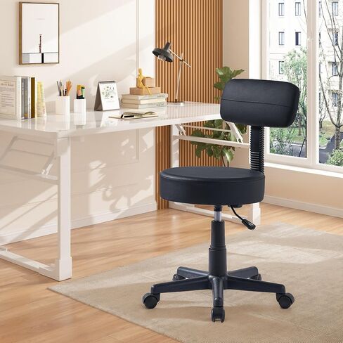 VECELO Versatile Drafting Spa Bar Stool with Back Cushion and Wheels, for Teachers, Beauty Salons, Studios, and More - Ergonomic & Adjustable Seating, Black in Saudi Arabia
