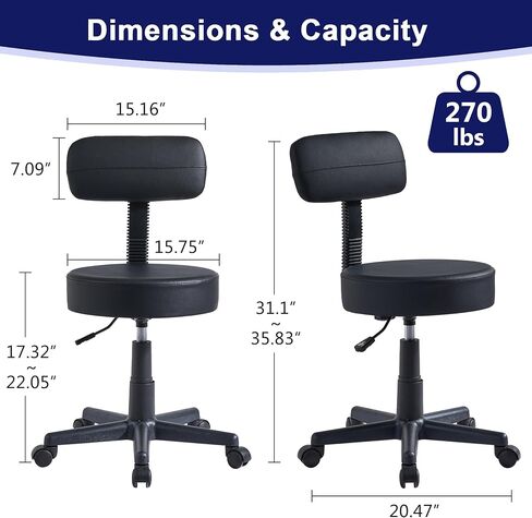 VECELO Versatile Drafting Spa Bar Stool with Back Cushion and Wheels, for Teachers, Beauty Salons, Studios, and More - Ergonomic & Adjustable Seating, Black in Saudi Arabia
