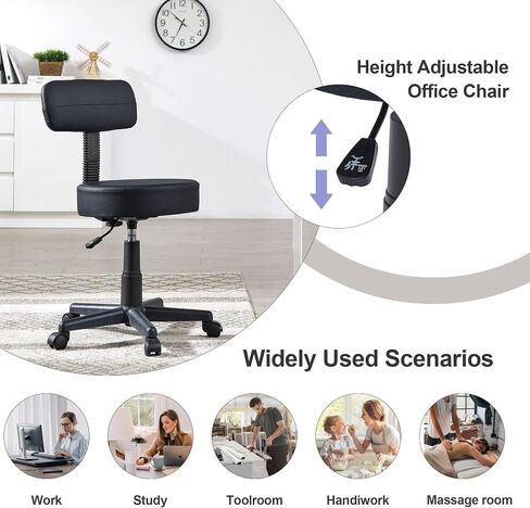 VECELO Versatile Drafting Spa Bar Stool with Back Cushion and Wheels, for Teachers, Beauty Salons, Studios, and More - Ergonomic & Adjustable Seating, Black in Saudi Arabia