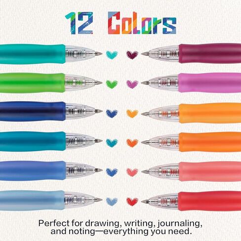 أقلام جل قابلة للسحب 12 لونًا من ديلي، قلم جل ذو نقطة دقيقة 0.5 مم، أحبار بألوان متنوعة، قبضة مريحة للرسم، كتابة اليوميات، تدوين الملاحظات واللوازم المدرسية in Kuwait