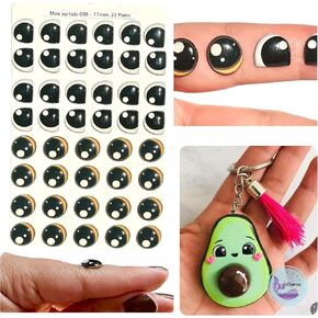MS 8-11 Adhesive or Self-Adhesive 3D Resin Eyes, 22 Pairs in Brown and Black, 11mm Wide, for use with Clay, Cold Porcelain, Sculpture, Polymer Clay, EVA, Felt, Fabric, Plaster, Paper