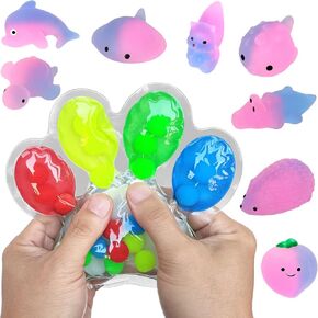Color Sorting Sensory Toy,Squeeze Fidget Toys,Kids Party Favors,Classroom Quiet Fidget Toys(1pack Color Sorting Fidget & 8pack Mochi Squishy Style Random)