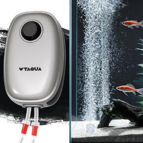 Ultra Quiet Aquarium Air Pump, WTAQUA Dual Outlet Fish Tank Air Pump, Small Bubbler for Aquarium Fish Tank, Adjustable Fish Tank Oxygen Pump with Accessories for 5-200 Gallon Fish Tank (110GPH)