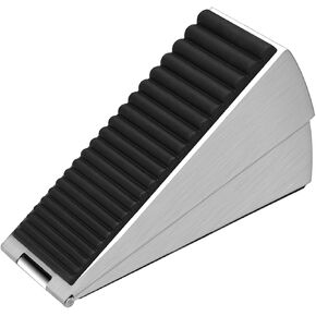 HOMOTEK Adjustable Tall Wedge Door Stopper, Heavy Duty Higher Door Stopper for Bottom of Door, Large Stainless Steel Door Stop Spring Non-Slip Rubber, Suit for Door Clearance of 0.2"-3", Silver 1Pack