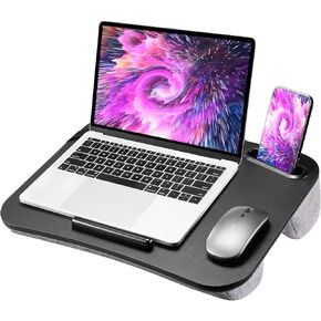 HUANUO Laptop Lap Desk, Fits up to 15.6-Inch Laptops and Tablets, Lap Desk with Cushion, Phone Holder and Storage Bag, Portable and Lightweight Lap Desk, Black Lapdesk for Home Office or Dormitory