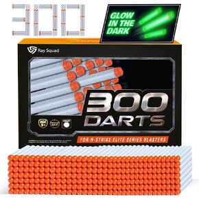 (300 Pack) Ray Squad White/Glow in The Dark Nerf Darts, Nerf Darts Bulk - Nerf Bullet, Nerf Elite 2.0 Foam Darts, Nerf Ammo Bullets, Nerf Refill Darts