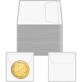 50 Pcs Plastic Coin Sleeves, 2.1 x 2.1 Inch Individual Coin Protector for Collectors