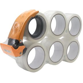 WELSTIK 6 Rolls 1.88 inch x 60 Yards Clear Heavy Duty Packaging Tape, Refill Rolls for Sealing Packing, Moving Boxes and Shipping, with Orange Packing Tape Dispenser