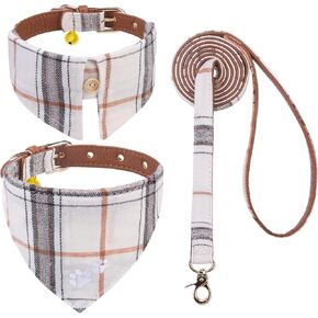 EXPAWLORER Christmas Collar and Leash Set - Embroidery Pawprints Dog Collar and Dog Leash Set, Bow Tie and Bandana Dog Collar with Bell, Cute Collar and Leash for Dogs Cats Outdoor Walking, Red S