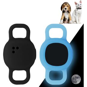 Silicone Cat Collar Holder for Tile Sticker 2024, 2 Pack Protective Cover for Tile Tracker Pet Dog Cat (Black/Luminous Blue)