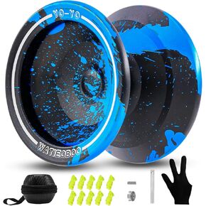 WATIEOBOO Yoyo يويو احترافي مستجيب معدني للأطفال المبتدئين، يويو غير مستجيب للبالغين مع حامل غير مستجيب، وقفاز و10 سلاسل يويو (أسود أزرق أرجواني)