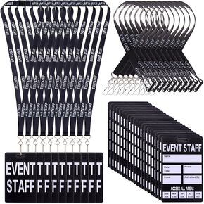 50 Sets Heavy Duty Event Staff Lanyards with PVC Pass Cards 50 Pcs Name Tag Badge Holder with Metal Hook 50 Pcs Event Lanyards Plastic Id Badge Holders for Company Exhibition Supplies (Black)