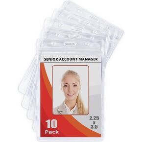 Mifflin-USA Plastic Waterproof ID Badge Holders (Clear, 2.25x3.5 Inch, 100 Pack), Vertical Hanging Name Card Holder with Zipper, Resealable Bulk Nametag Holders