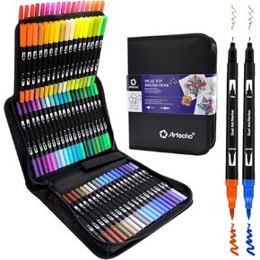 Artecho 72 Colors Markers for Adult Coloring Books No Bleeding, Dual Tip Markers for School, Fine and Brush Tip for Adults Coloring Books, Calligraphy, Drawing, Sketching