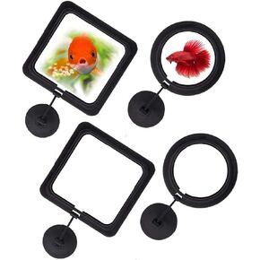 4pcs Black Fish Feeding Ring Floating Food Square, Suitable for Flakes and Floating Fish Food for Goldfish (Round and Square)
