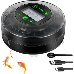 Automatic Fish Feeder for Aquarium - Auto Fish Food Dispenser for Turtle Tank with USB Cable & LCD Display, Timer for Vacation Weekend Holiday, with Feeder Spoon
