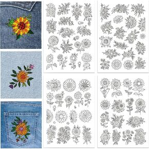 GLOBLELAND 4 Sheets Sunflowers Pattern Water Soluble Embroidery Hand Sewing Stabilizers for Fabric Stitch Practice Embroidery Stickers Wash Away Stabilizers for Embroidery Beginners Lovers
