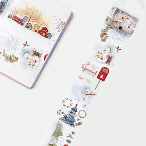 WT Christmas PET Tape Stickers, 16.4ft Long, 2.36'' Width Merry Christmas Tape for Scrapbooking Journaling Crafting, Xmas Decorative Duct Tapes, Transparent Clear Adhesive Winter Stickers One Roll
