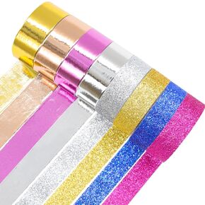 8 Rolls Colored Glitter Washi Tape Set, 15mm by 5m Metallic Decorative Tape for DIY Crafts Scrapbook Gift Packaging