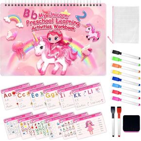 Preschool Learning Activities Workbook,Unicorn Tracing Books for Kids, Pre K Toddler Writing Practice Learning Resources, Montessori Handwriting Practice Educational Toys Gifts for Girls Age 3 4 5 6